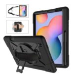 360° Swivel Handy Strap Kickstand PC Silicone Hybrid Tablet Case with Shoulder Strap for Samsung Galaxy Tab S6 Lite – Black