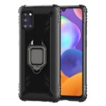 Finger Ring TPU Phone Cover Case with Magnetic Sheet for Samsung Galaxy A31 – Black