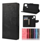 Imprint Flower Butterfly Leather Wallet Case for Samsung Galaxy A21s – Black