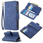 BF02 Silky Touch Skin 9 Card Slotst Leather Stand Phone Case with Zipper Pocket for Samsung Galaxy Note 10 Plus – Blue
