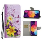 Pattern Printing Cover Flip Leather Wallet Stand Protective Shell for Samsung Galaxy A41 (Global Version) – Yellow Flower