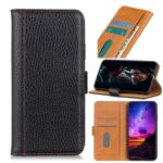 Color Blocking Litchi Skin Leather Shell Stylish Case for Samsung Galaxy M01 – Black