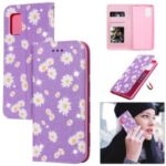 Daisy Pattern Cover Flash Powder Stand Leather Card Holder Shell for Samsung Galaxy A71 5G SM-A716 – Purple