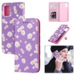 Daisy Pattern Flash Powder Case Stand Leather Card Holder Shell for Samsung Galaxy A71 SM-A715 – Purple