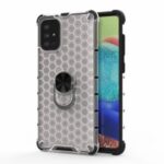 Finger Ring Kickstand Honeycomb Pattern TPU + PC Hybrid Case for Samsung Galaxy A71 SM-A715 – White