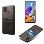 PU Leather Coated Plastic Case with Double Card Slots for Samsung Galaxy A21s – Black