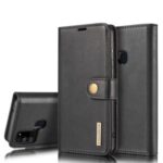 DG.MING Detachable 2-in-1 Split Leather Wallet Shell + PC Back Case for Samsung Galaxy A21s – Black