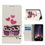 Pattern Printing Leather Wallet Case for Samsung Galaxy A21s – Owls and Hearts
