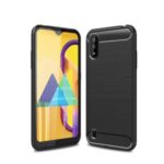 Carbon Fiber Brushed TPU Back Cell Phone Cover for Samsung Galaxy M01 – Black