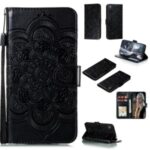 Mandala Flower Imprint Shell Leather Wallet Stand Case for Sony Xperia L4 – Black