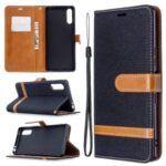 Color Splicing Jeans Cloth Skin Wallet Leather Phone Cover for Sony Xperia L4 – Black