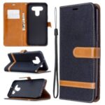 Color Splicing Jeans Cloth Skin Wallet Leather Phone Shell for LG K51 – Black