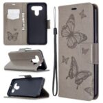 Imprint Butterflies Wallet Stand Flip Leather Phone Shell for LG K51 – Grey