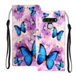 Embossed Patterned Wallet Leather Phone Cover with Strap for LG Stylo 6 – Blue Butterflies