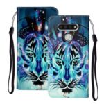 Embossed Patterned Wallet Leather Phone Shell with Strap for LG K51 – Tiger Face