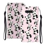 Embossed Patterned Wallet Leather Phone Shell with Strap for LG K51 – Panda