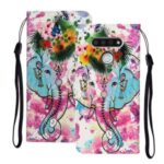 Embossed Patterned Wallet Leather Phone Shell with Strap for LG K51 – Elephant