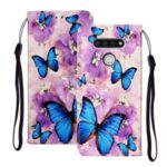 Embossed Patterned Wallet Leather Phone Shell with Strap for LG K51 – Blue Butterflies