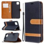 Color Splicing Jeans Cloth Skin Wallet Leather Phone Case for Huawei Y5p/Honor 9S – Black