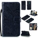 Imprint Lace Flower Leather Wallet Case for Huawei P smart 2020 – Black