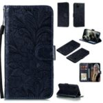 Imprint Lace Flower Leather Wallet Stand Case for Huawei Y5p/9S – Black