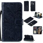 Imprint Lace Flower Magnetic Leather Stand Case for Huawei P40 lite E/Y7p/Honor 9C – Black