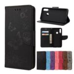 Imprint Flower Butterfly Leather Wallet Stand Case for Huawei Y6p – Black