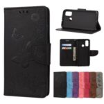 Imprint Flower Butterfly Leather Wallet Case for Huawei P smart 2020 – Black