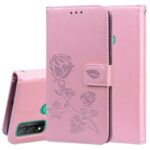 Imprinted Rose Flower Pattern Leather Shell for Huawei P smart 2020 – Pink