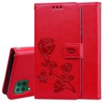 Imprinted Rose Flower Pattern Leather Cover for Huawei P40 lite E/Y7p/Honor 9C – Red