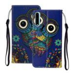 Embossed Patterned Wallet Leather Protective Case with Strap for Huawei Y8p – Owl
