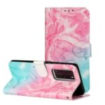 Pattern Printing Shell Leather Wallet Phone Cover for Huawei P40 Pro – Pink/Blue