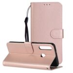 Wallet Leather Stand Phone Case with Strap for Huawei Y7p / P40 Lite E / Honor 9C – Rose Gold