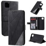 Color Blocking with Wallet Pocket and Card Slots Leather Shell for Huawei Y5p – Black