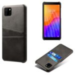 Dual Card Slots PU Leather Coated PC Hard Cover for Huawei Y5p/Honor 9S – Black
