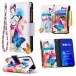 BF03 Pattern Printing Zipper Wallet Leather Phone Case for Huawei Honor 9X (For China)/Honor 9X Pro – Blue and White Butterfly