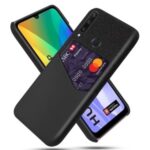 KSQ Cloth PU Leather Coated PC Protective Shell with Card Slot for Huawei Y6p – Black