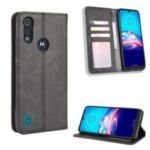 Vintage Style Leather Wallet Stand Phone Shell for Motorola Moto E6s (2020) – Black