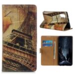 Pattern Printing Leather Wallet Case for Motorola Edge – Maple Leaves and Eiffel Tower