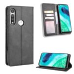 Vintage Style Wallet Stand Leather Case for Motorola Moto G Fast – Black