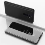 View Window Plated Mirror Surface Leather Stand Case for Xiaomi Redmi 9 – Black