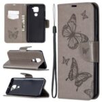 Imprint Butterflies Flip Leather Phone Shell for Xiaomi Redmi 10X 4G/Redmi Note 9 – Grey