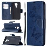 Imprint Butterflies Flip Leather Phone Shell for Xiaomi Redmi 10X 4G/Redmi Note 9 – Dark Blue