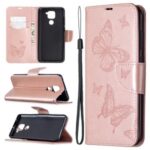 Imprint Butterflies Flip Leather Phone Shell for Xiaomi Redmi 10X 4G/Redmi Note 9 – Rose Gold