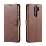 LC.IMEEKE Cowhide Texture Leather Wallet Stand Phone Case for Xiaomi Redmi 9 – Dark Brown
