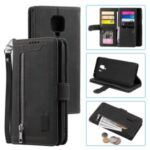Zipper Pocket 9 Card Slots Leather Wallet Case for Xiaomi Redmi Note 9 Pro – Black