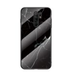 Marble Texture Tempered Glass + PC + TPU Hybrid Shell Case for Xiaomi Redmi 9 – Black