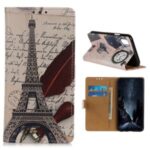 Pattern Printing PU Leather Wallet Stand Phone Shell for Xiaomi Redmi 9A – Eiffel Tower and Letters