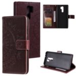 Imprint Flower Leather Wallet Phone Shell for Xiaomi Redmi 9 – Brown