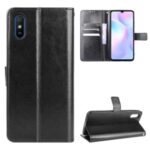 Crazy Horse Wallet Stand Leather Phone Shell for Xiaomi Redmi 9A – Black